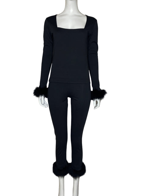 Set Sleeper Blusa + Pantalón Plumas Negro - Talla S