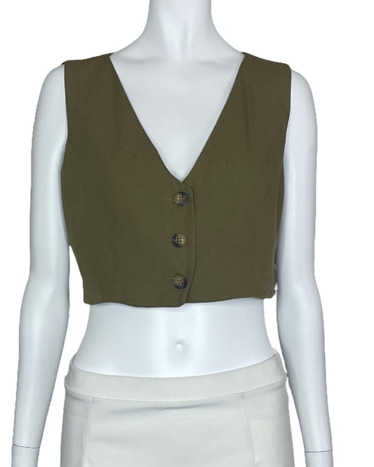 Chaleco Zara Crop Botones Verde-Talla S