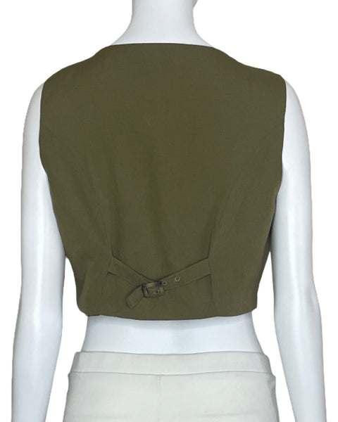 Chaleco Zara Crop Botones Verde-Talla S