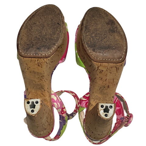 * Sandalias Prada Lona Estampada Rosado-Talla 38.5