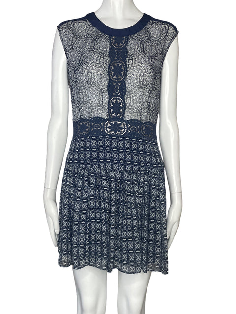 Vestido BCBG Pliegues Sin Mangas Azul-Talla 2