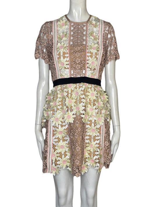 Vestido Self -Portrait Encaje Floral Rosado - Talla 4