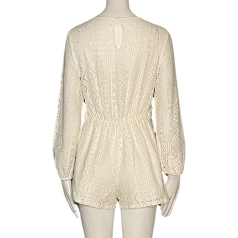 Romper Oysho Encaje Manga Blanco-Talla XS