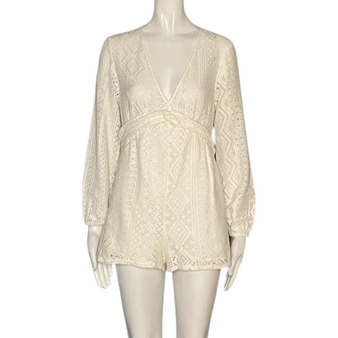 Romper Oysho Encaje Manga Blanco-Talla XS