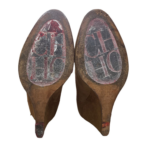 * Calzado Carolina Herrera Boots Wedge Gamuza Marrón-Talla 39