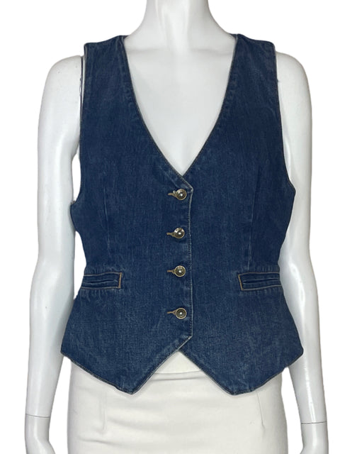 Chaleco Zara Denim Cuatro Botones Azul-Talla M