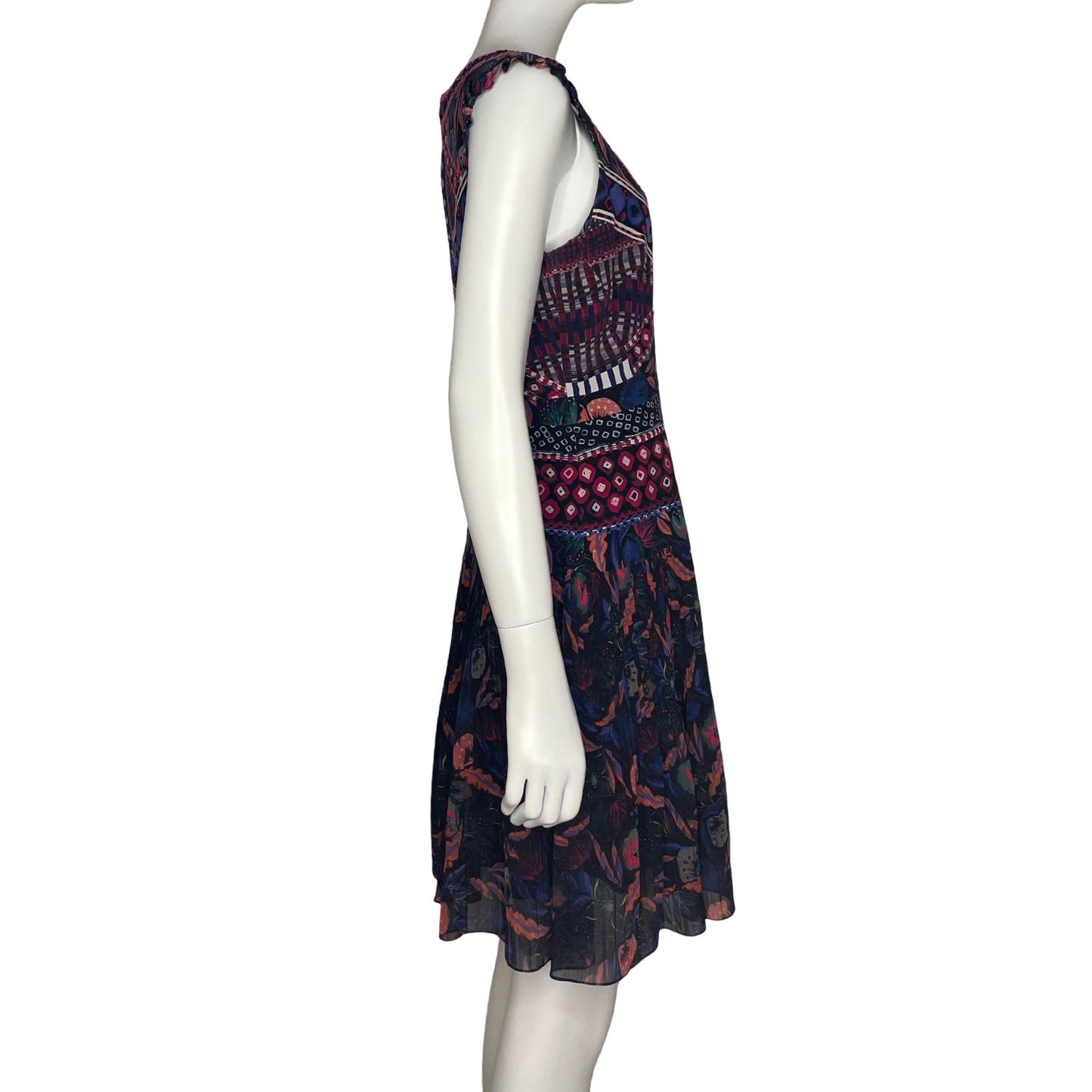 Vestido Saloni Sin Mangas Floral Azul - Talla 8