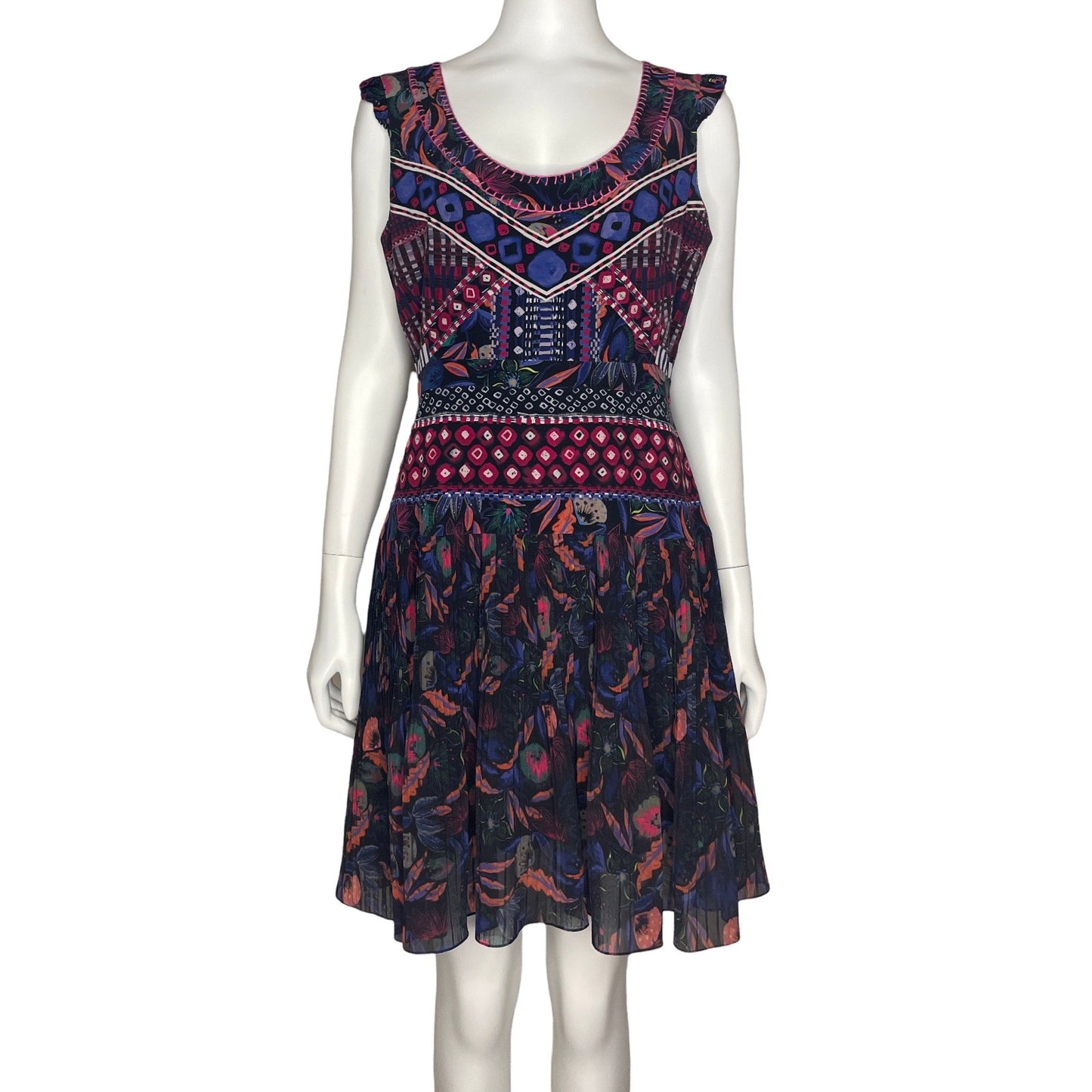 Vestido Saloni Sin Mangas Floral Azul - Talla 8