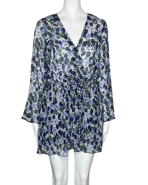 Romper Zara Cuello V Floral Azul-Talla XS