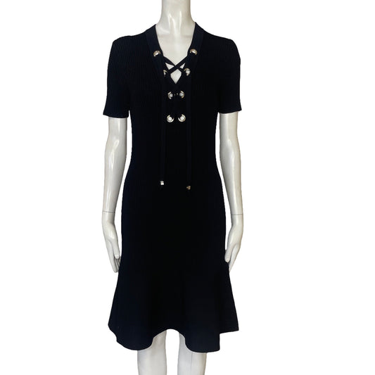 Vestido Michael Kors Acanalado Negro - Talla M