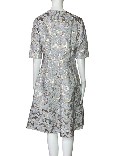 Vestido Lela Rose Rosas Metalizado Blsnco-Talla 6