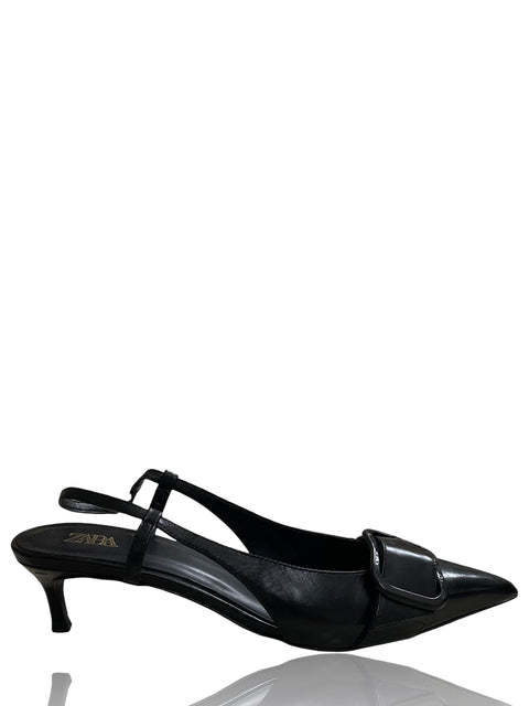Calzado Zara Slingback Kitten Heel Negro-Talla 38