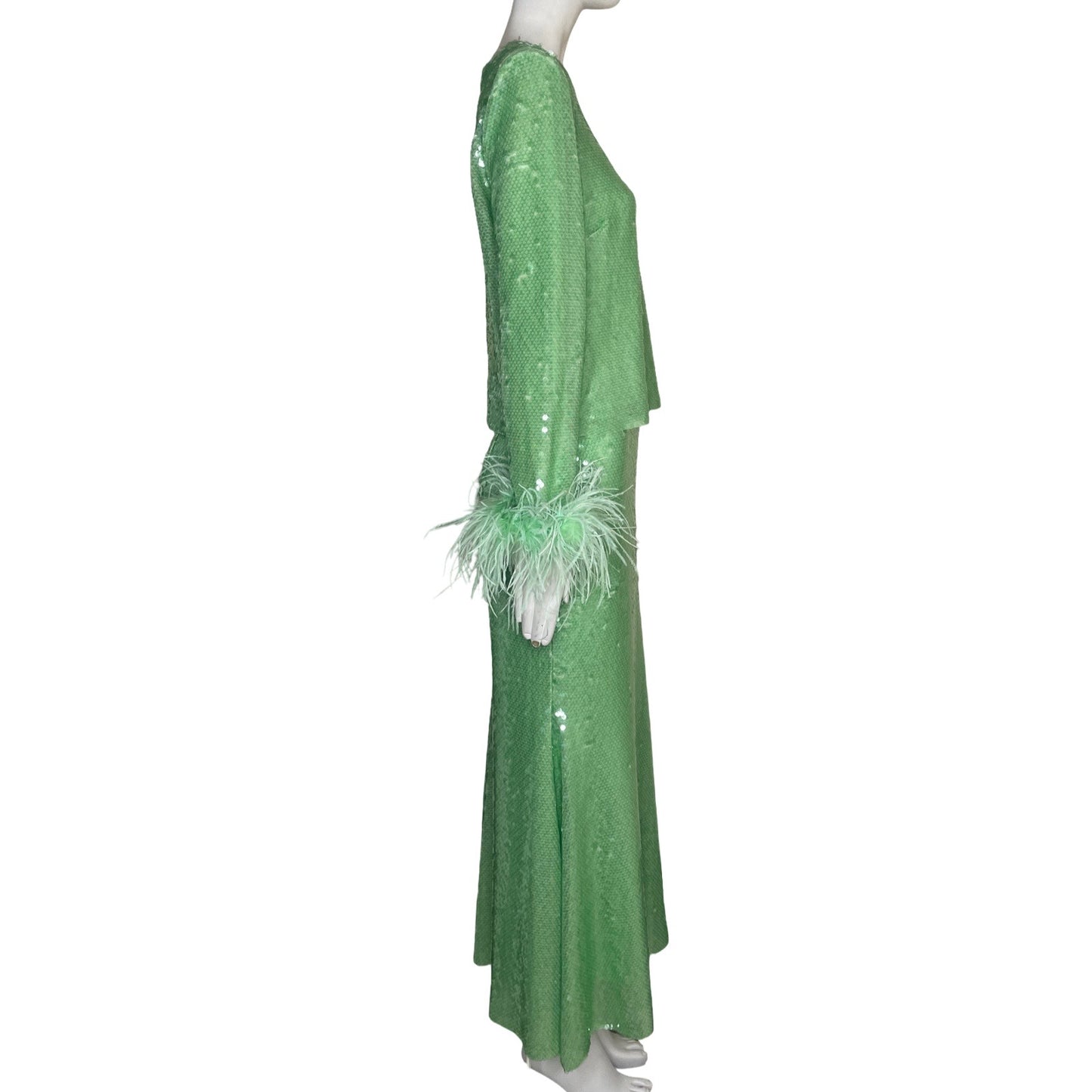 Set Self - Portrait Blusa + Falda Plumas Con Lentejuelas Verde - Talla 6