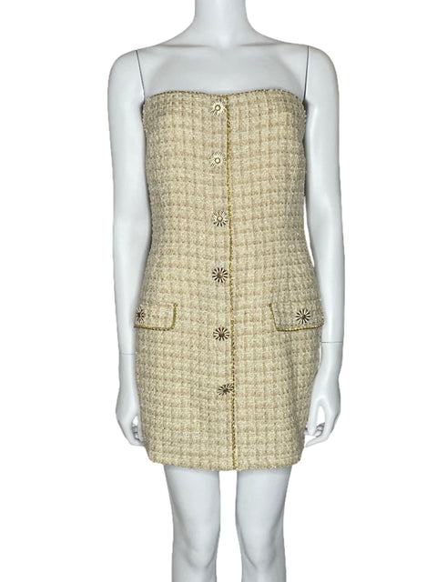 Vestido Eva Franco Strapless Tweed Beige-Talla 6
