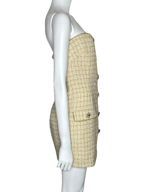 Vestido Eva Franco Strapless Tweed Beige-Talla 6