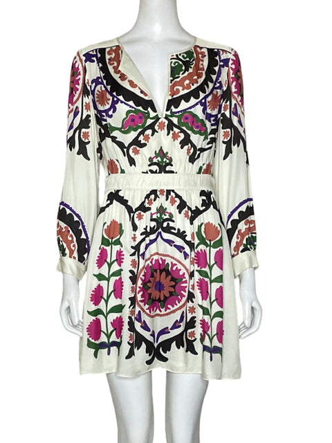 Vestido Ba&sh Estampado Mangas Larga Beige - Talla S