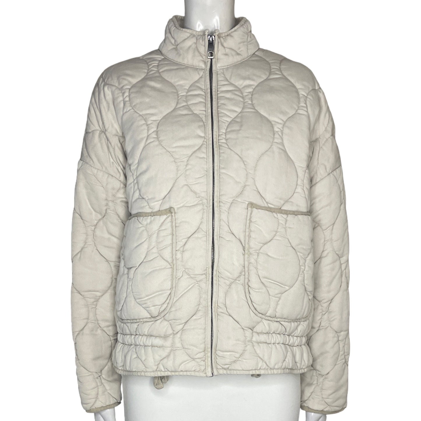 Abrigo Zara Acolchonado Bolsillos Beige - Talla XS