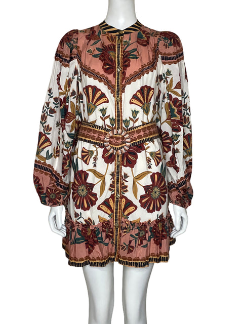 Vestido FarmRio Mangas Abullonadas Estampado Blanco - Talla S