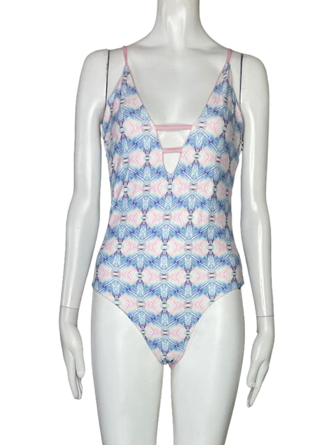 Vestido de Baño Wolven Tiras Estampado Rosado-Talla M