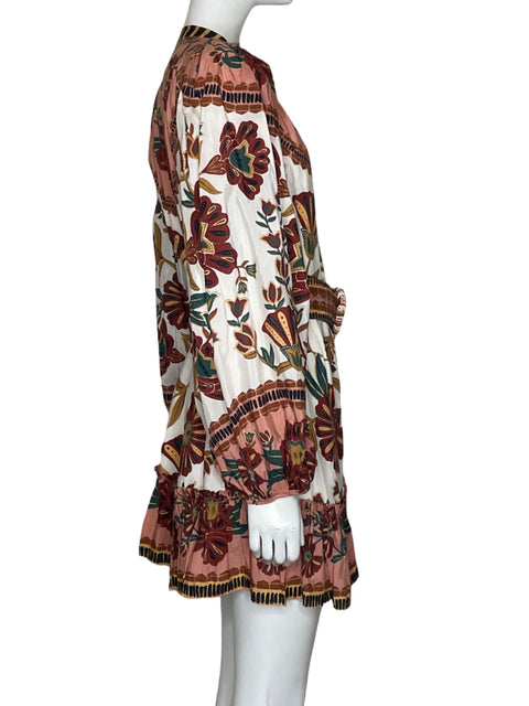 Vestido FarmRio Mangas Abullonadas Estampado Blanco - Talla S