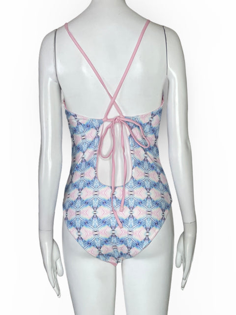 Vestido de Baño Wolven Tiras Estampado Rosado-Talla M