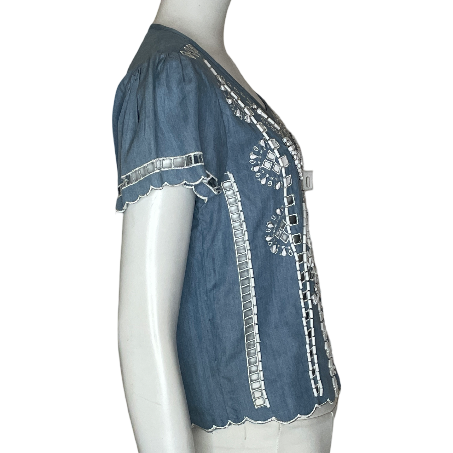 Blusa Lovers+Friends Troquelado Pedreria Azul-Talla M