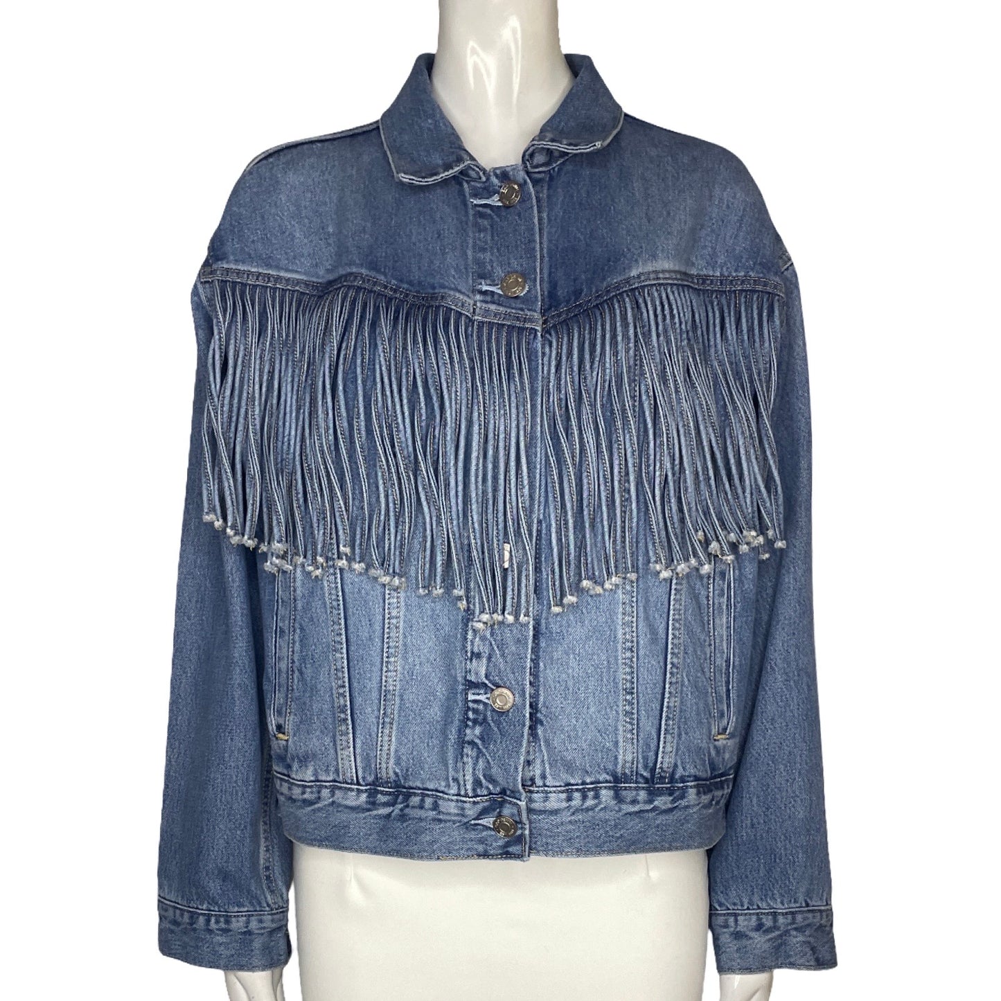 Chaqueta Gap Oversized Vaquera Con Flecos Denim  Azul - Talla XS