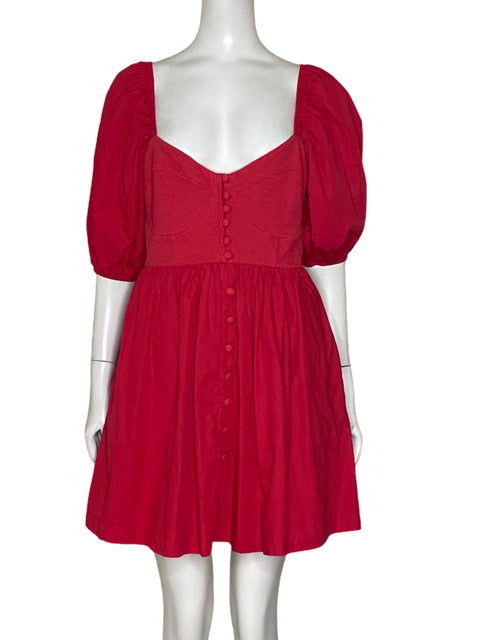 Vestido Maeve Botones Mangas Abullonadas Rojo - Talla S