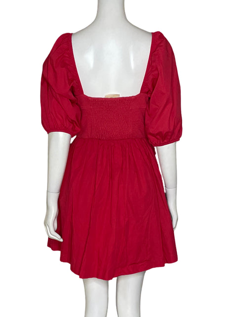 Vestido Maeve Botones Mangas Abullonadas Rojo - Talla S