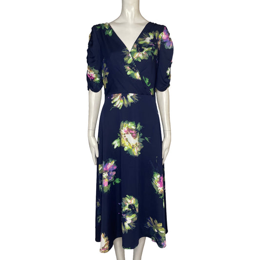 Vestido DKNY Cuello V Floral Azul - Talla 6