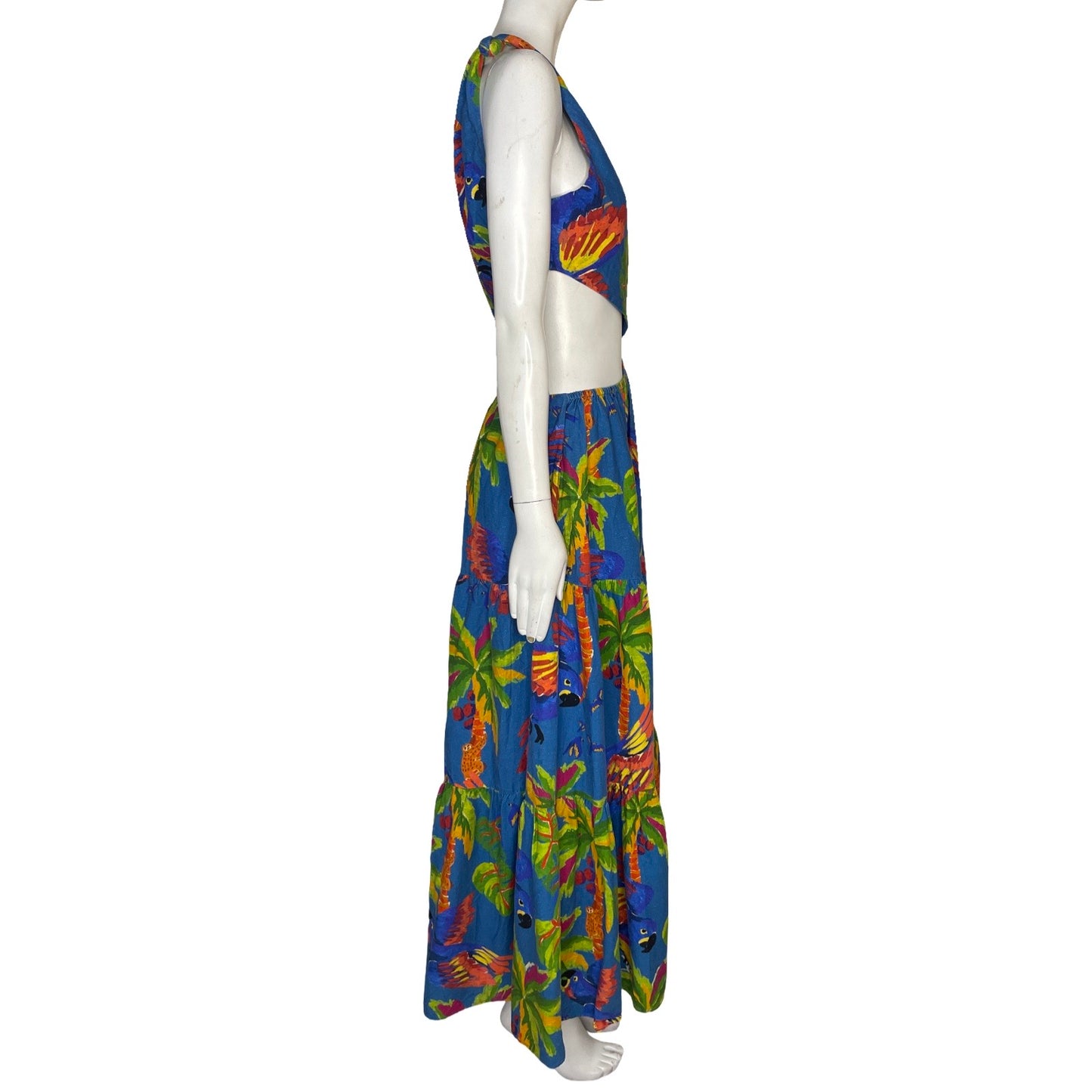 Vestido Farm Rio One Shoulder Abertura Floral  Azul - Talla M