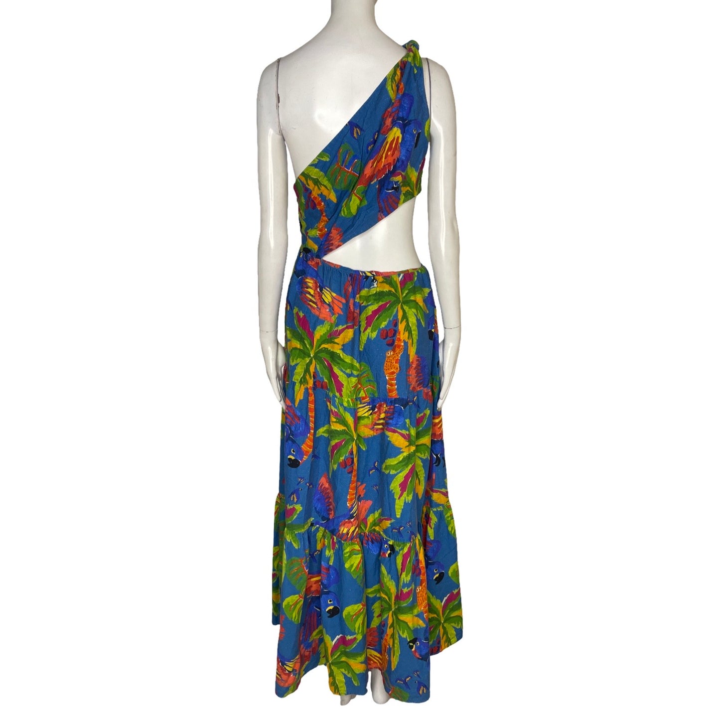 Vestido Farm Rio One Shoulder Abertura Floral  Azul - Talla M