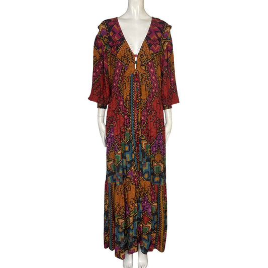 Vestido Farm Rio Mangas Larga Estampado Fucsia  - Talla M