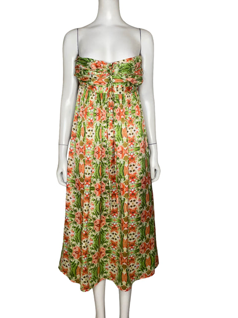 Vestido Tuong Strapless Flores Verde - Talla S