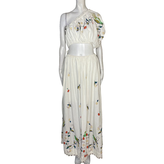 Vestido Farm Rio One Shoulder Bordados Blanco - Talla M