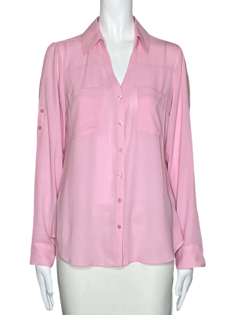 Camisa Express Cuello V Bolsillos Rosado-Talla S