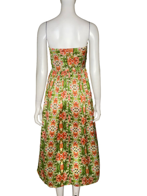 Vestido Tuong Strapless Flores Verde - Talla S
