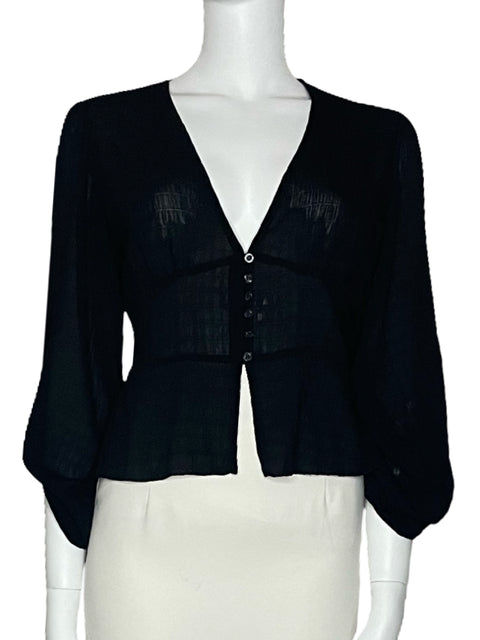 Blusa Cotton:On Mangas Puff Negro-Talla S