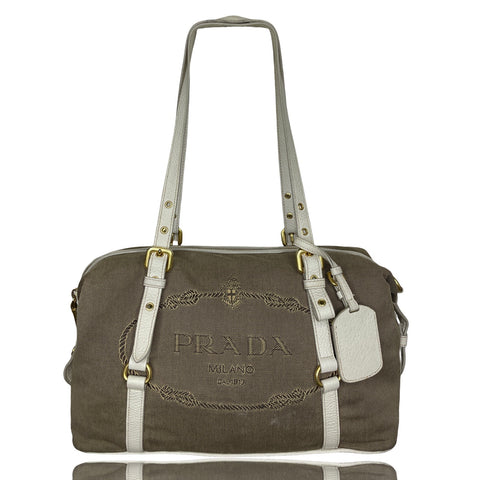 * Cartera Prada Jacquard Logo Shoulder Bag Beige-
Talla M