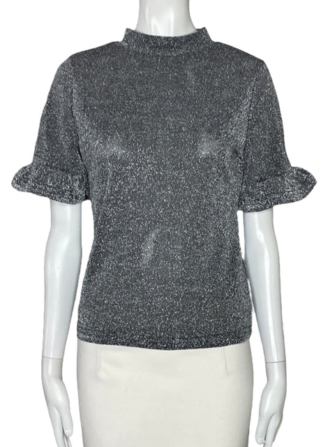 Blusa Tesoro Tps Brillos Mangas Vuelo Plateado-Talla L