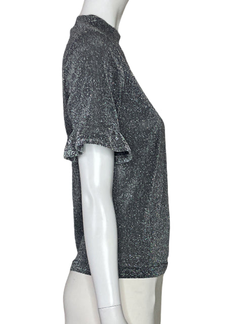 Blusa Tesoro Tps Brillos Mangas Vuelo Plateado-Talla L