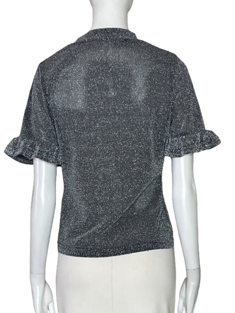 Blusa Tesoro Tps Brillos Mangas Vuelo Plateado-Talla L