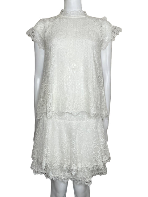 Set Sugar+Lips Encaje Falda+Blusa Blanco-Talla S