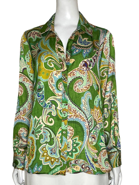 Camisa Zara Líneas Estampado Verde - Talla M