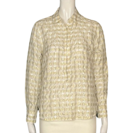 Camisa Jcrew Cuadros Blanco Metalizado Dorado-
Talla 4