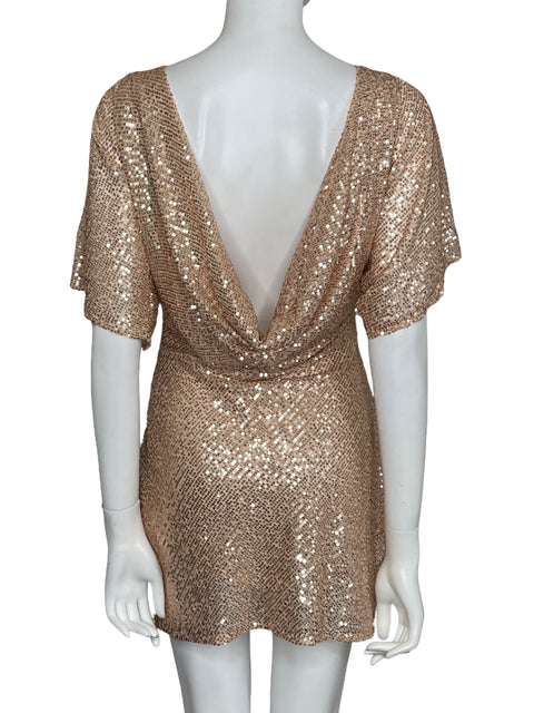 Vestido INA Lentejuela Back Out Beige-Talla S