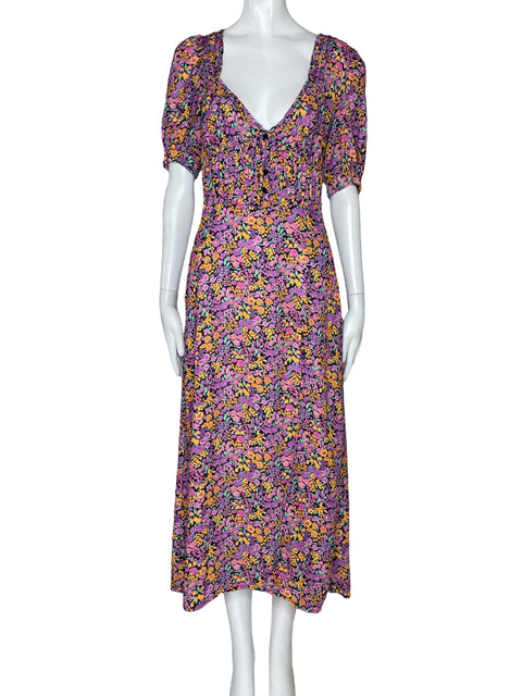 Vestido Tesoro Tps Flores Mangas Puff Negro-Talla S