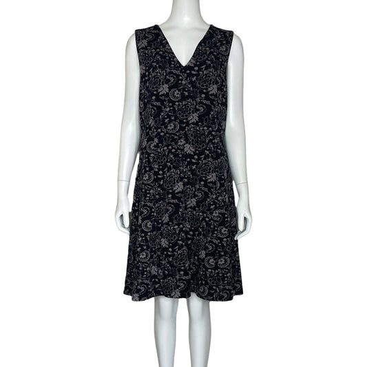 Vestido Loft Cuello V Floral Negro-Talla 14