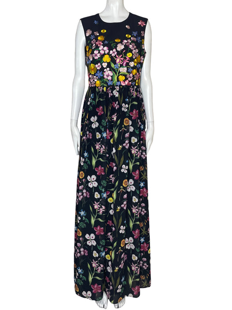 Vestido Ted Baker Bordado Flores Negro-Talla 3