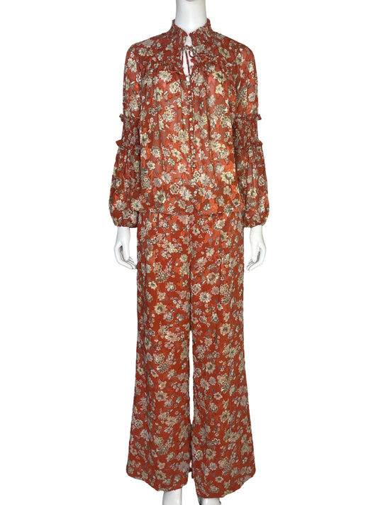 Set Alexis Blusa + Pantalón Flores Naranja - Talla M